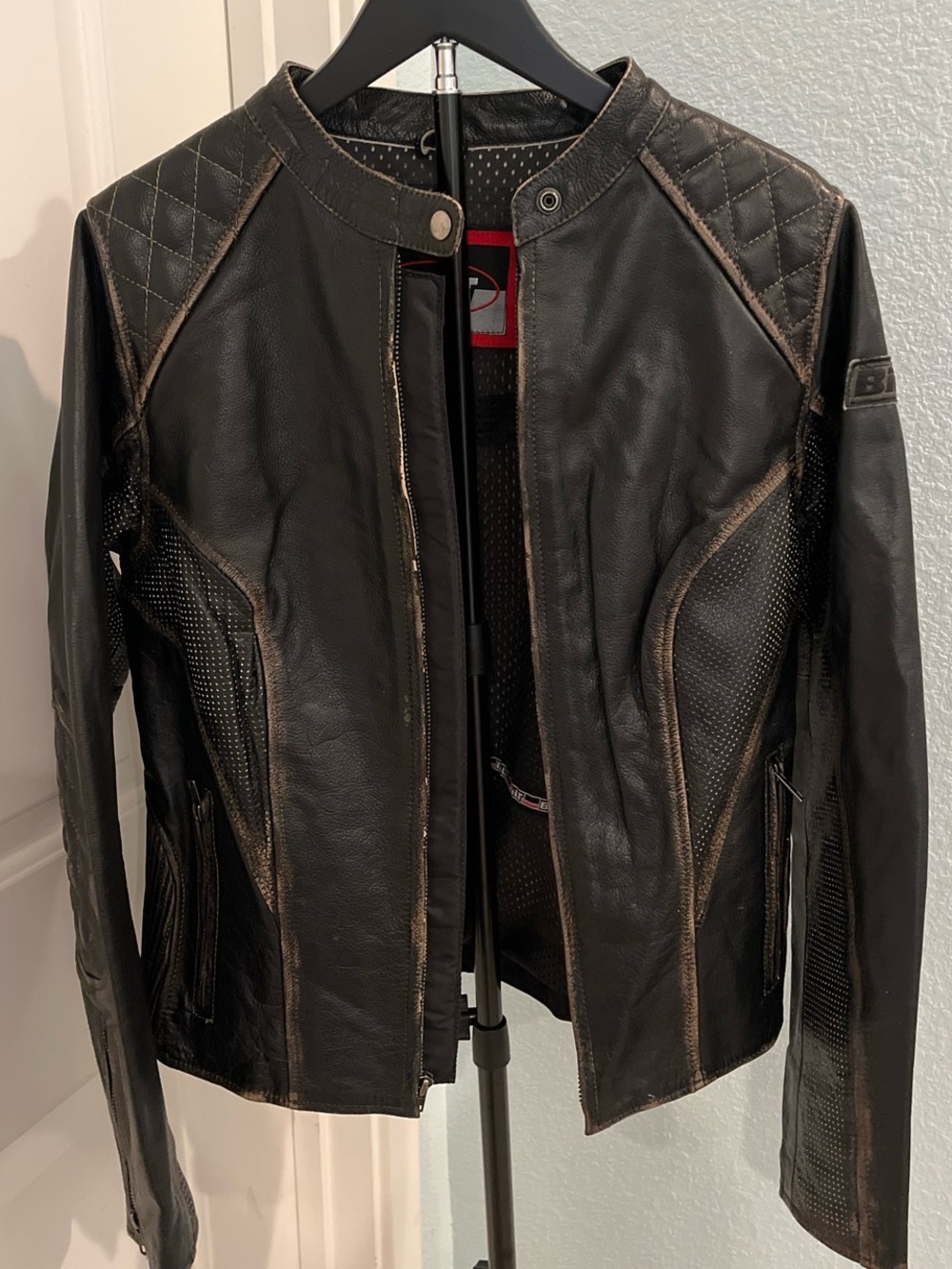 Women's Vintage Bilt Black Leather Moto Jacket - Distressed Finish